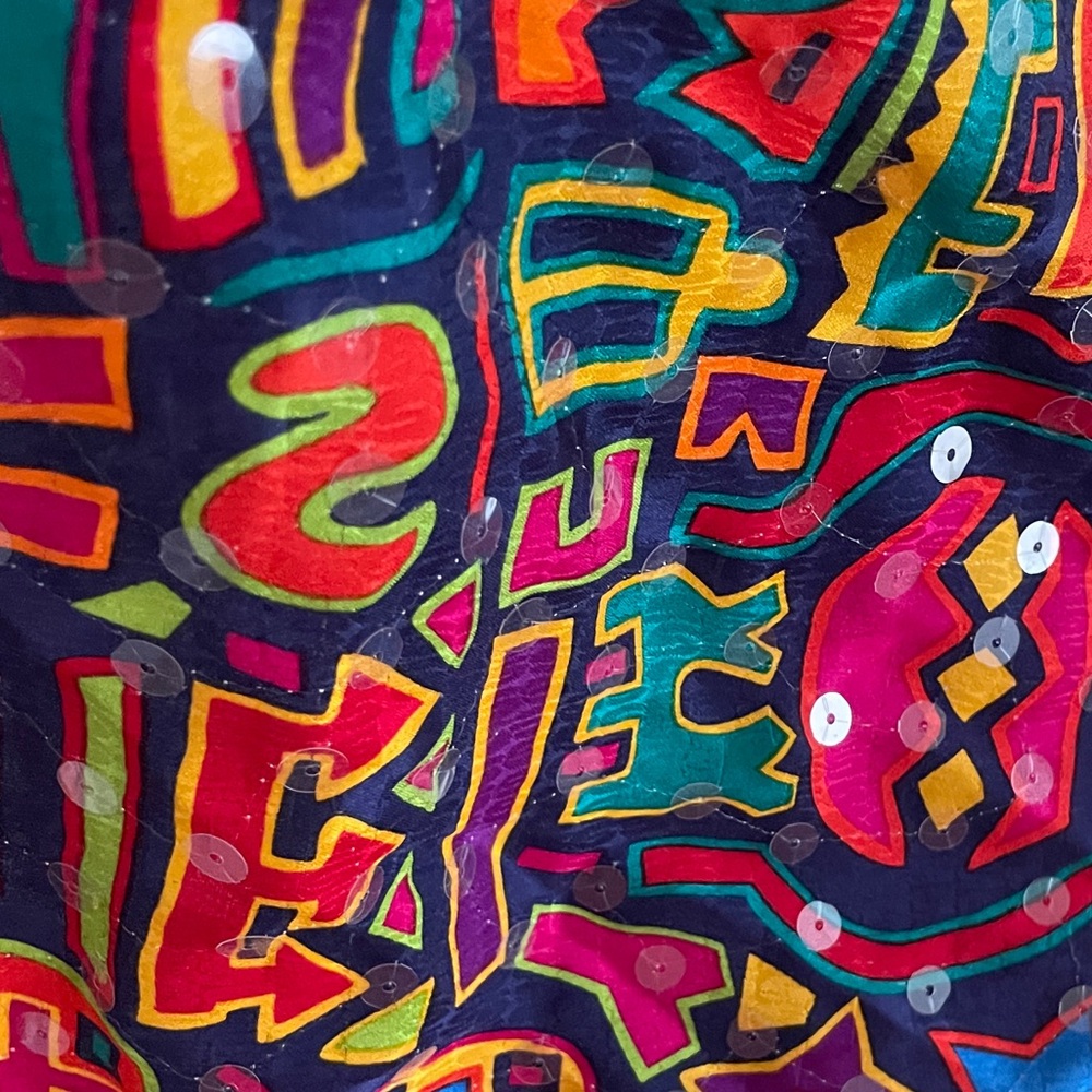 Beautiful silk fabric bright print sequined embellish for craft scarf  1+ yd